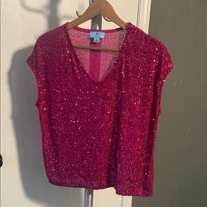 CeCe Fuchsia Sequin Sleeveless Blouse